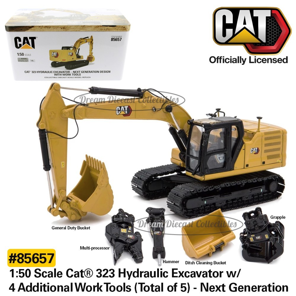 ⭐ 1:50 CAT 323 NEXT GEN HYDRAULIC EXCAVATOR W/ WORK TOOLS DIECAST MASTERS 85657⭐