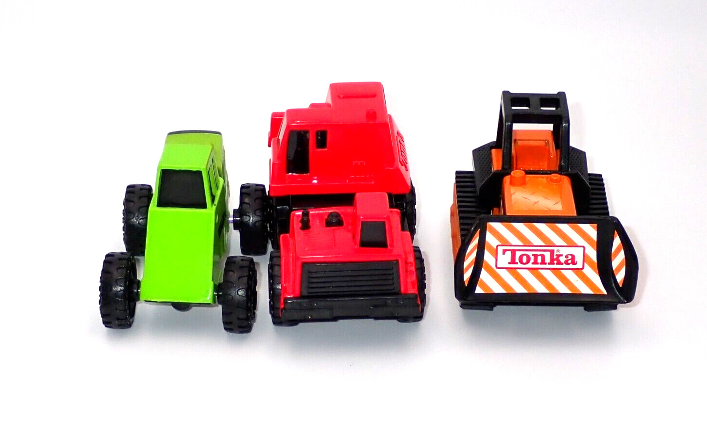 Tonka Mini Bulldozer McDonalds Lot of 3 Toys Green Red Orange Dozer Loose