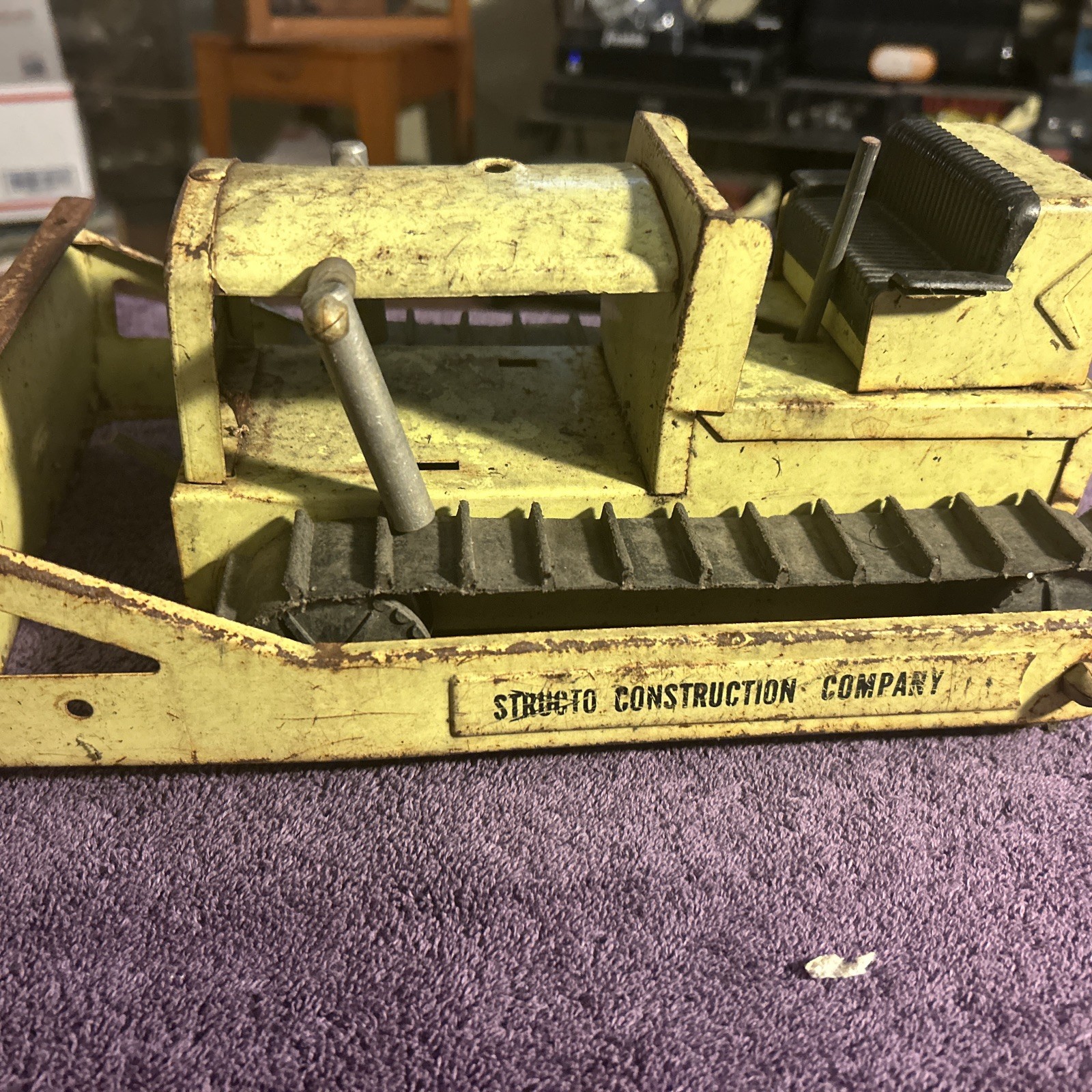 Vintage Structo Construction Company Metal Green Dozer Bulldozer Toy 12”