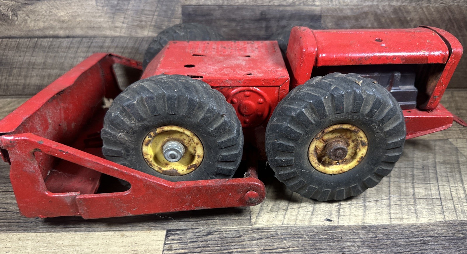 VINTAGE RARE NYLINT TOURNADOZER PRESSED STEEL RUBBER-WHEELED DOZER*READ*