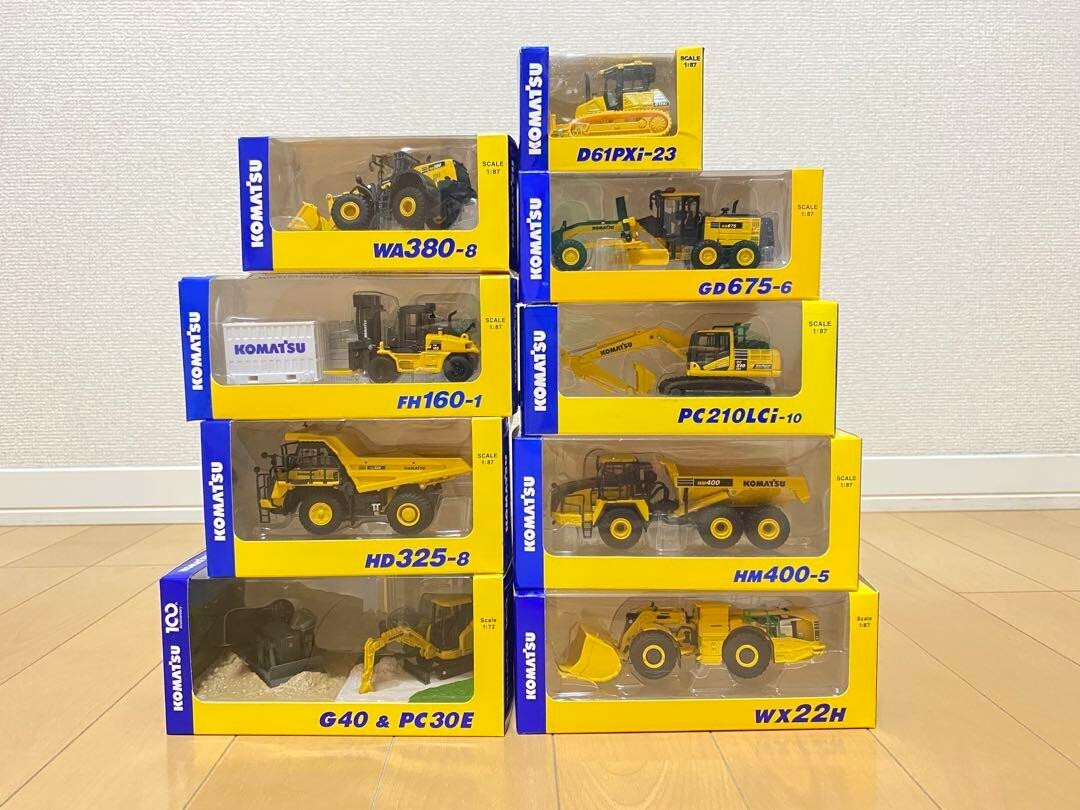 KOMATSU Minicar Miniture Scale Diecast Model 9 piece set WX22H PC210LCI-10 etc