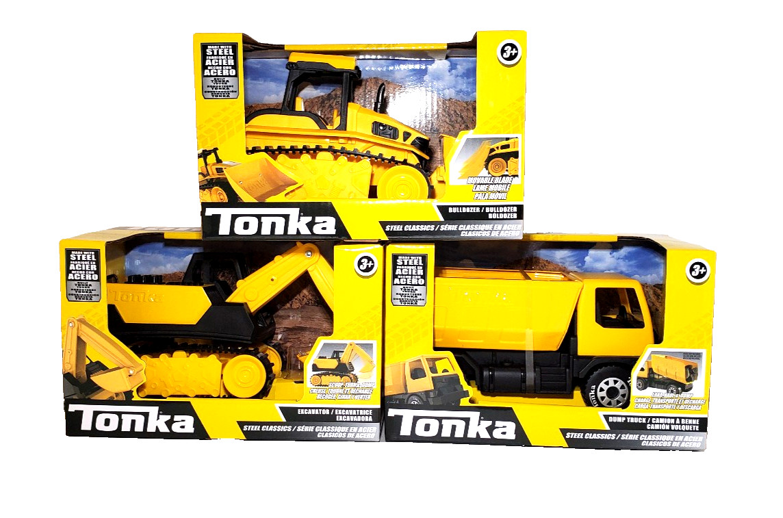 Tonka Steel Classics Giga Series Construction 3pk Dump Truck Bulldozer Excavator