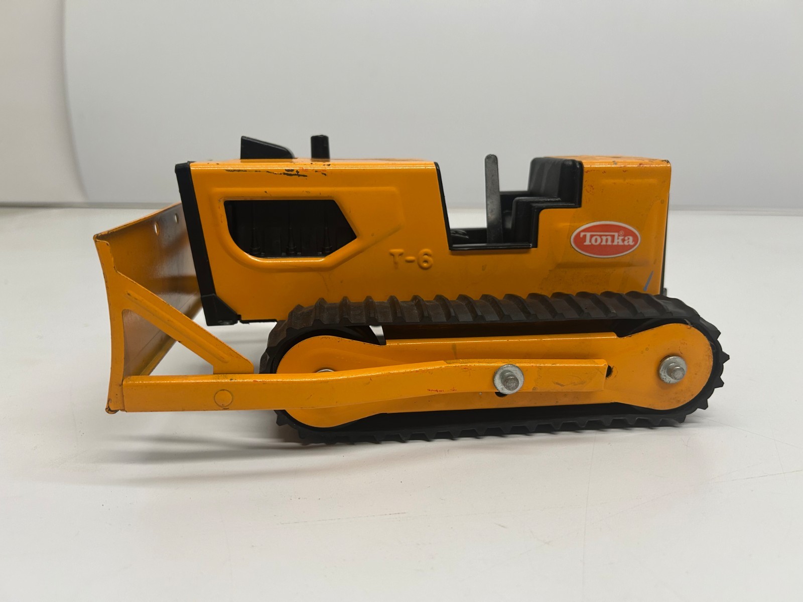 Vtg c1970s Tonka T-6 Pressed Steel Plastic Orange Bulldozer Toy