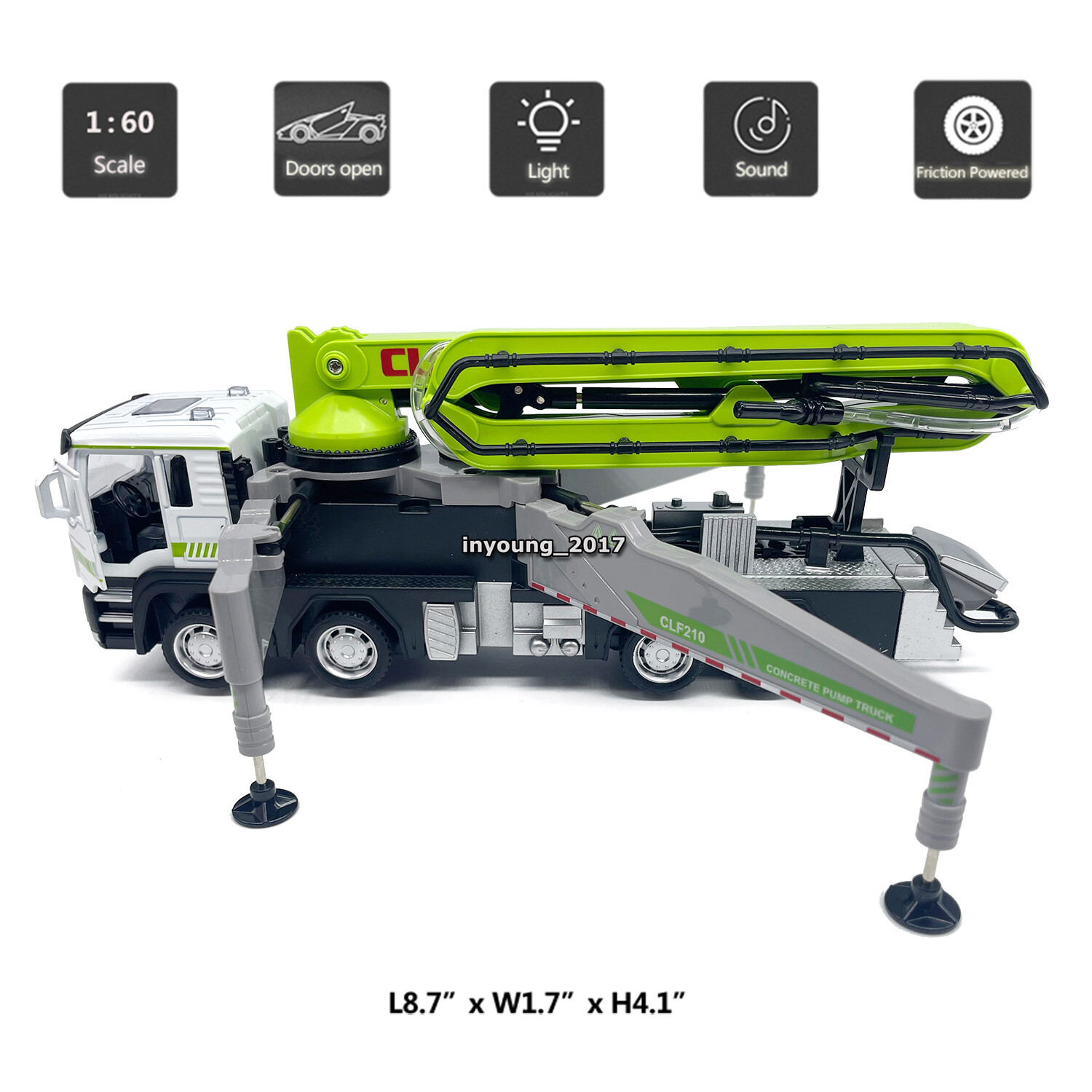 1:60 Concrete Pump Truck Toy Diecast Construction Toy Truck with Light Sound