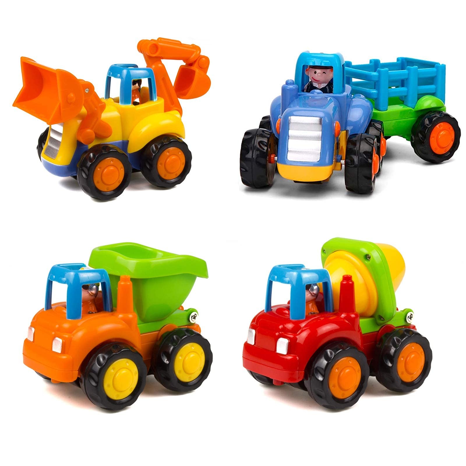 Friction Powered Cars Push and Go Trucks Construction Vehicles Toys Set of Tr…