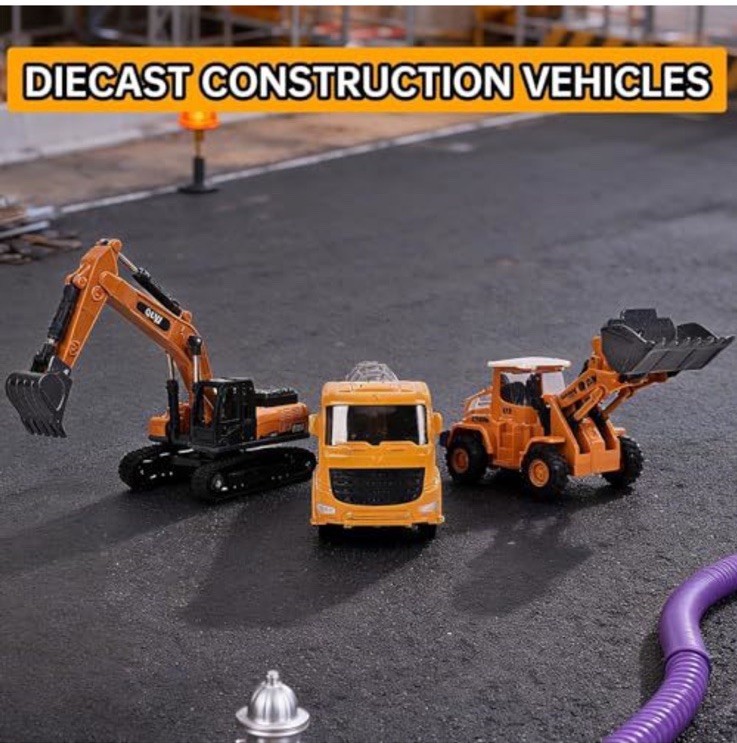 GLW Diecast Construction Vehicles Set Excavator Dump Truck Bulldozer Push & Go