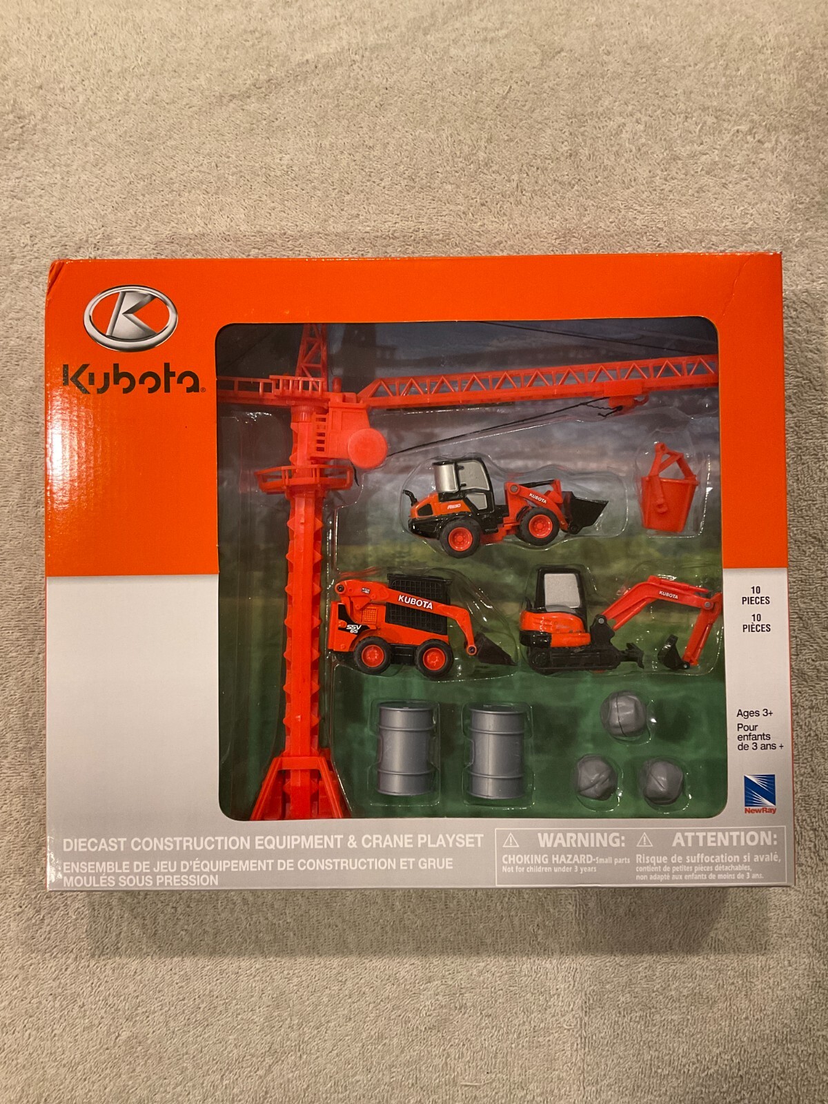 KUBOTA Die cast Construction Equipment & Crane Play Set 10 Pieces. 1/64. New