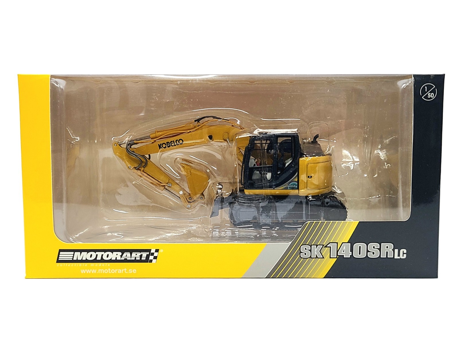 Kobelco SK140SRLC Excavator – Yellow – Motorart 1:50 Scale Diecast Model New