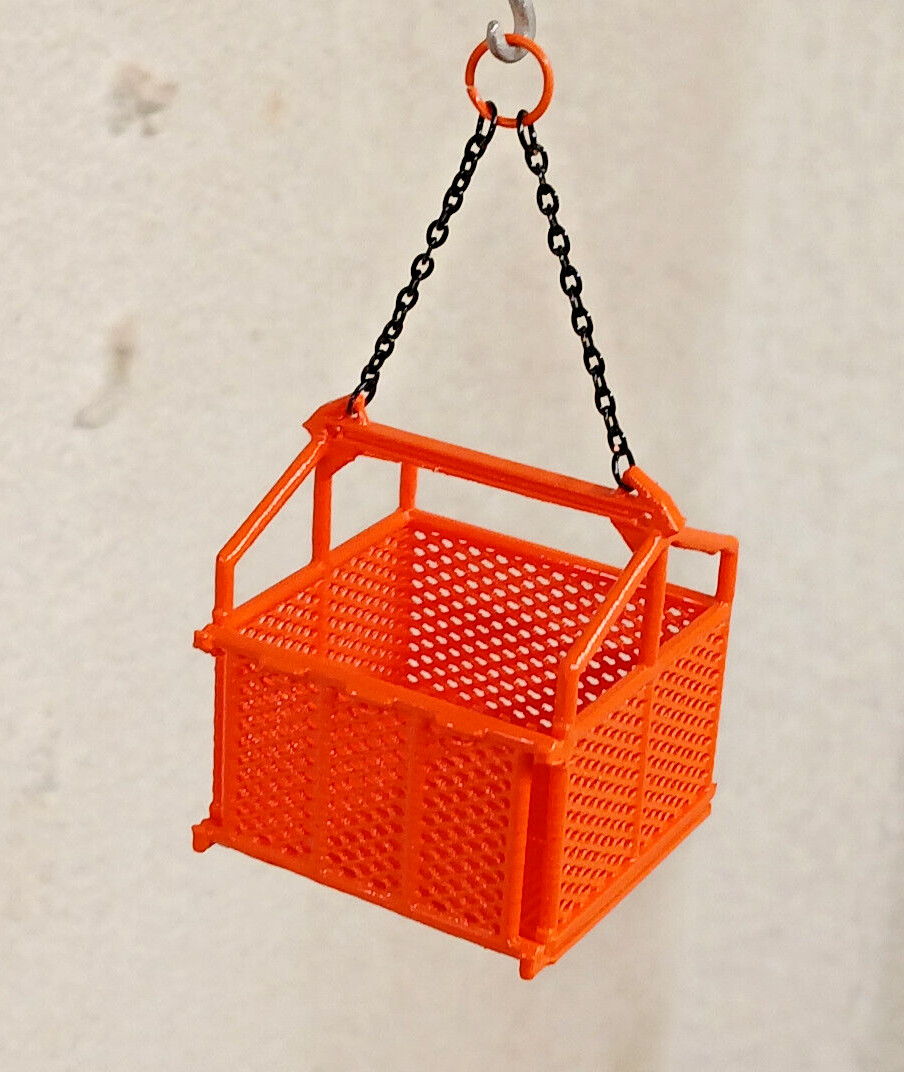 3D Printed Cargo Basket w/Drop Down Gate In DOT Orange, 1/50, 1/48th Scale