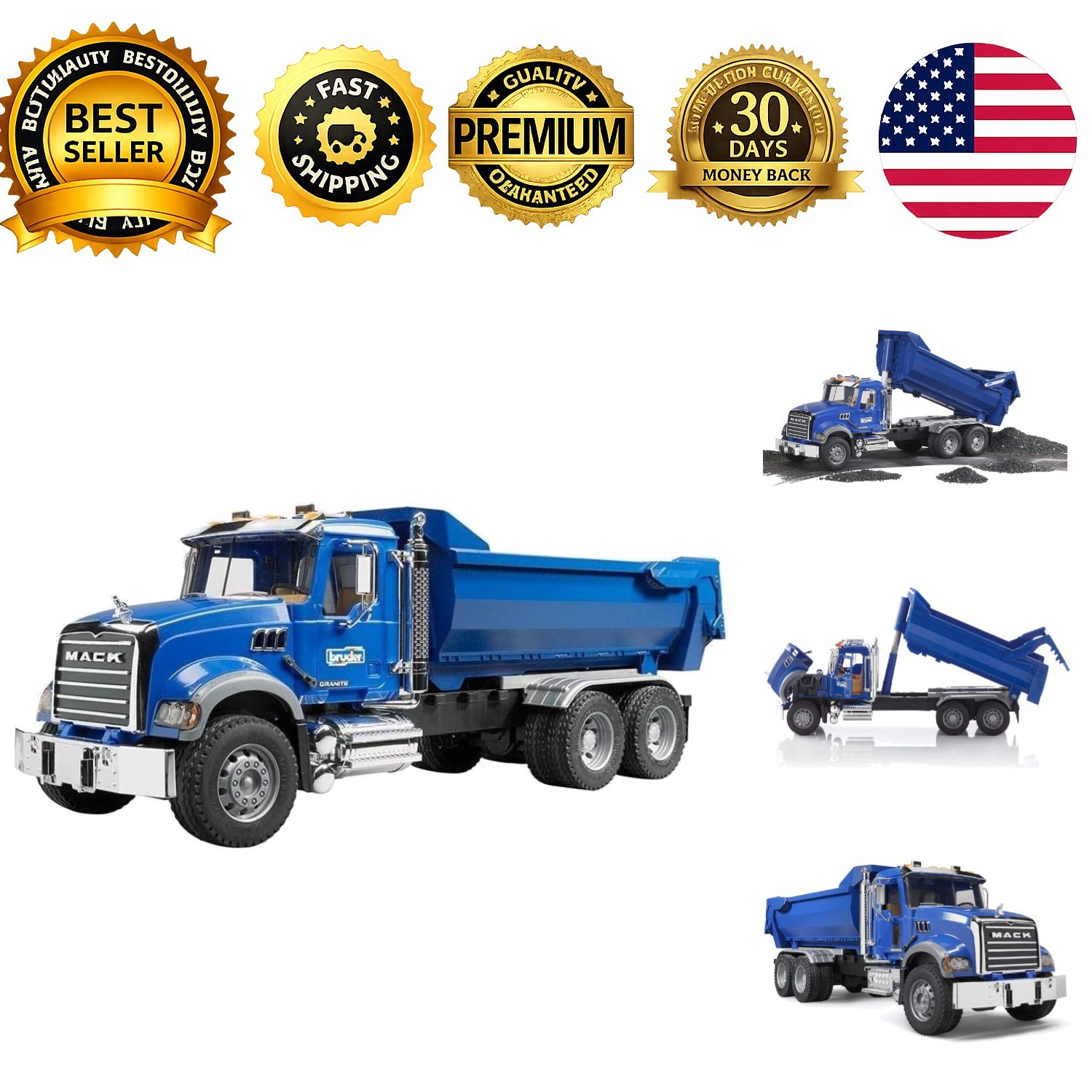 Mack Granite Halfpipe Dump Truck 1:16 Scale 02823 Tailgate Folding Mirrors