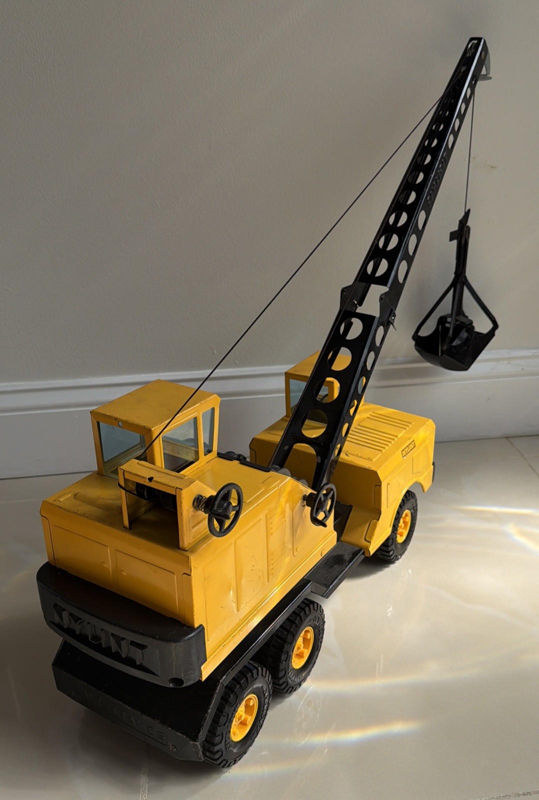 Vintage 1970s Nylint Michigan Crane Truck with Clam Bucket Shovel