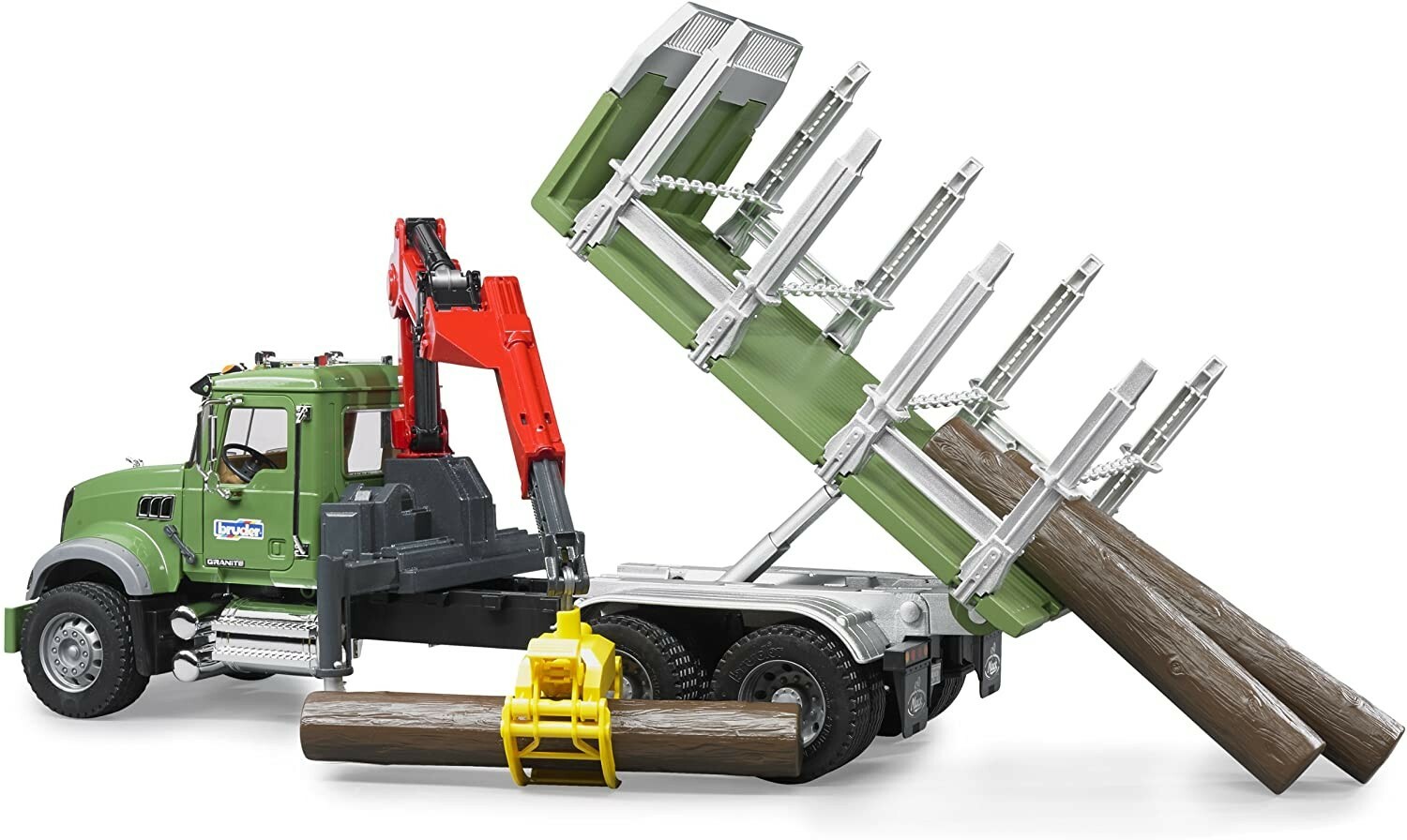 Bruder Mack Granite Timber Truck with Loading Crane and 3 Trunks 2824