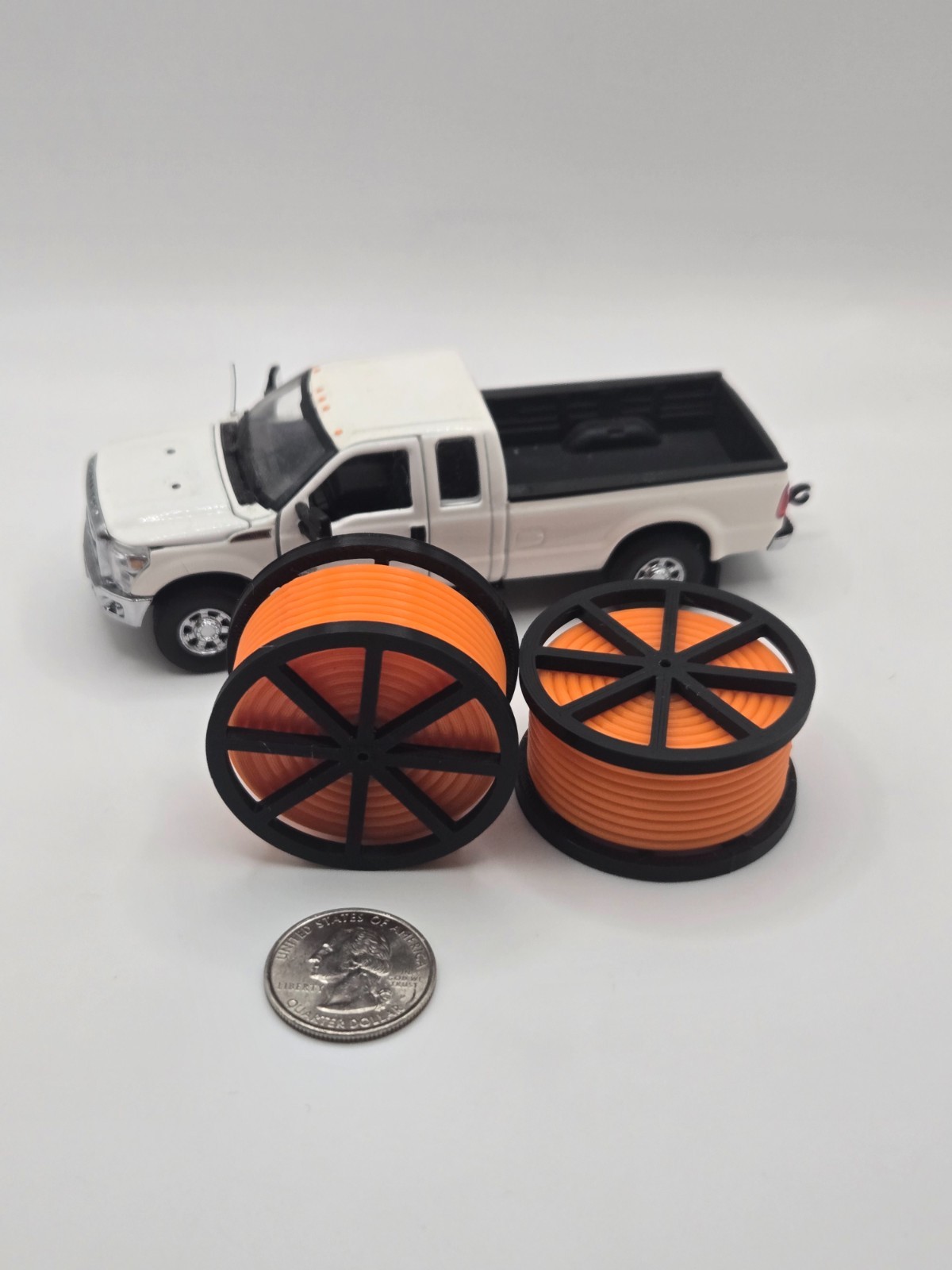 Custom 1/50 Scale Black Cable Reel With Orange Conduit Spool