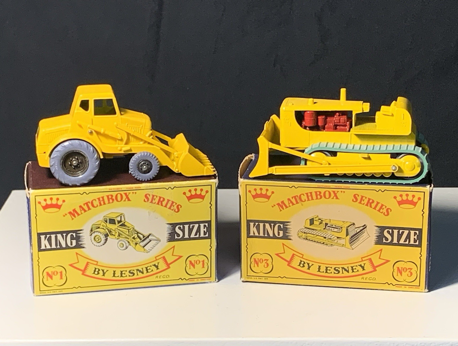 Matchbox King Size K-1 Weatherhill Shovel & K-3 Caterpillar Bulldozer w/Boxes