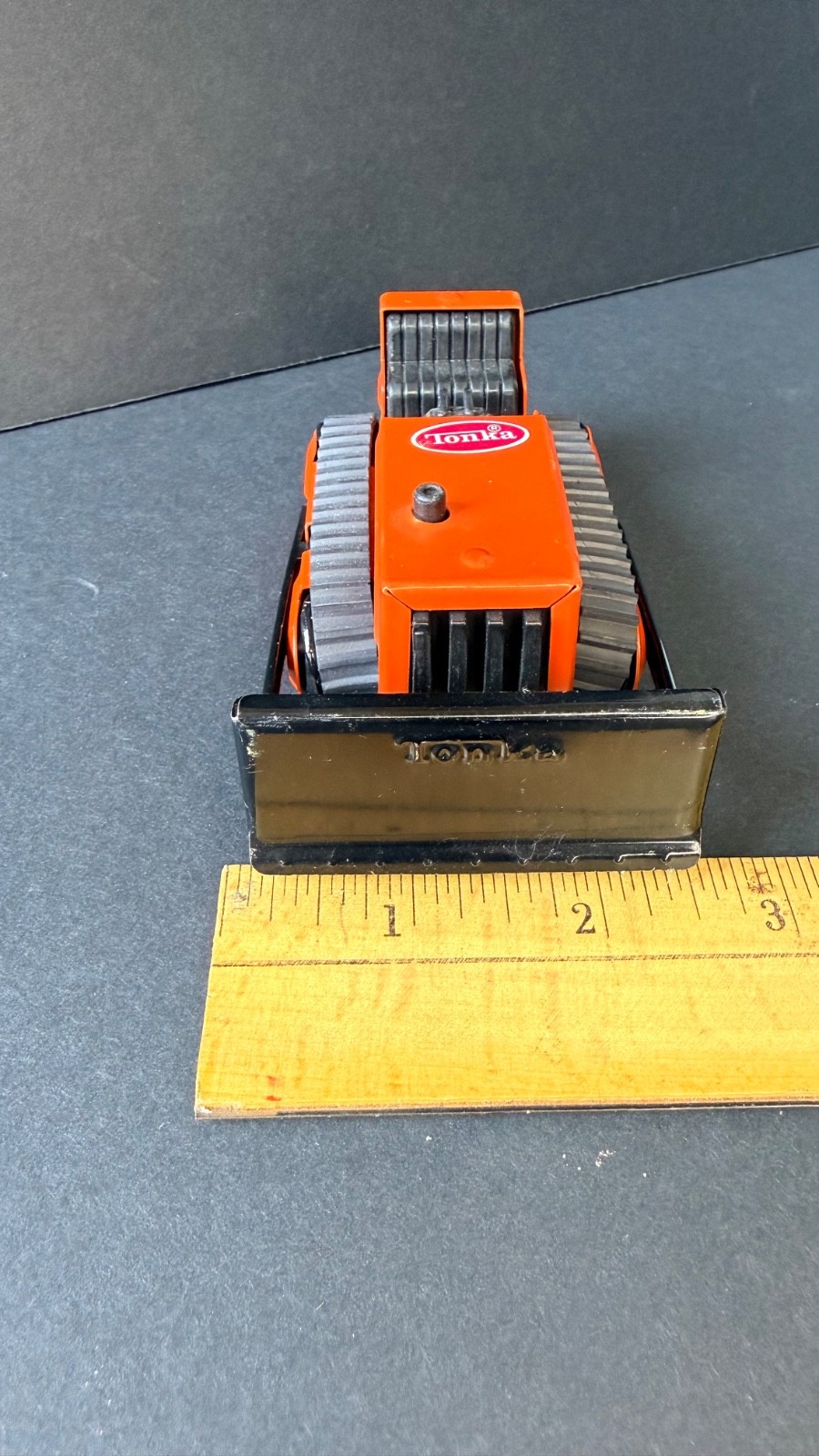 Vintage 1970s Tonka Mini 510 Bulldozer Dozer Orange Black Blade 4.5″ Complete