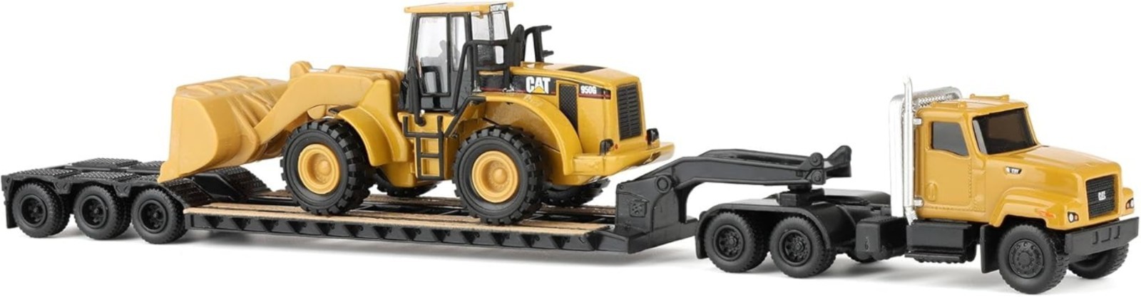 Authentic 1/87 Caterpillar Day Cab with Lowboy Trailer & 950G Wheel Loader Model