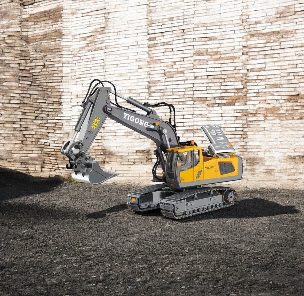 excavadora Yigong recargable con pala de metal, luces, sonidos, 2.4Ghz