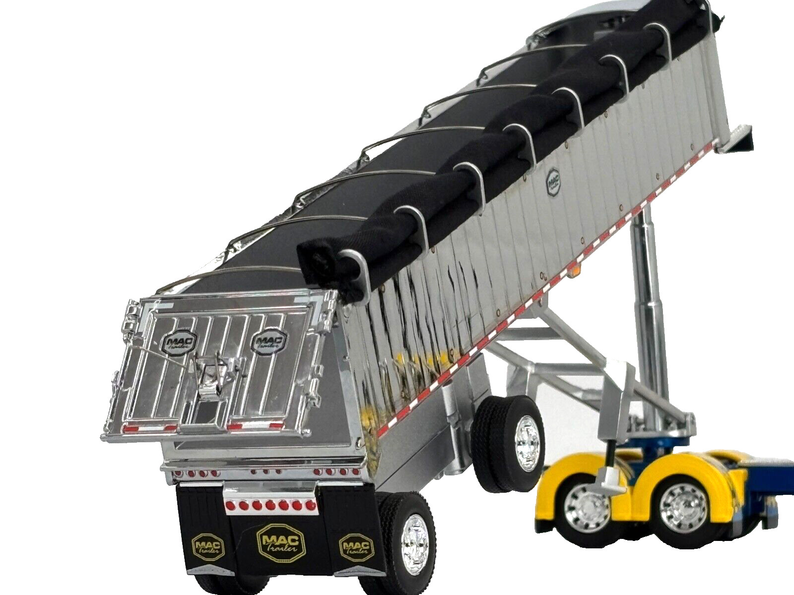 1/64 DCP CHROME MAC SPREAD AXLE DUMP TRAILER W/ BLACK TARP