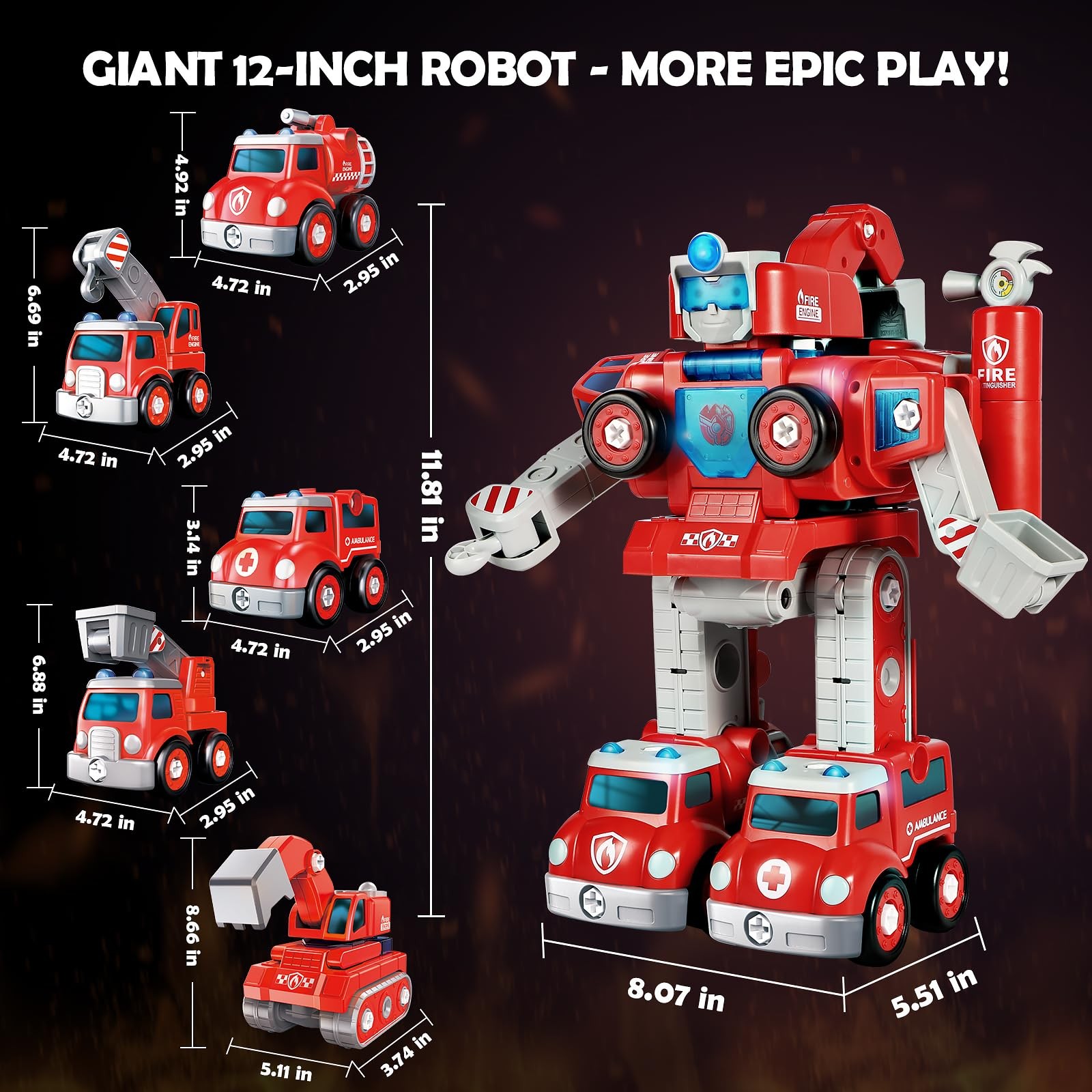 3 4 5 6 Year Old Boy Birthday Gift, 5-in-1 Take Apart Fire Truck Toys, Transf…