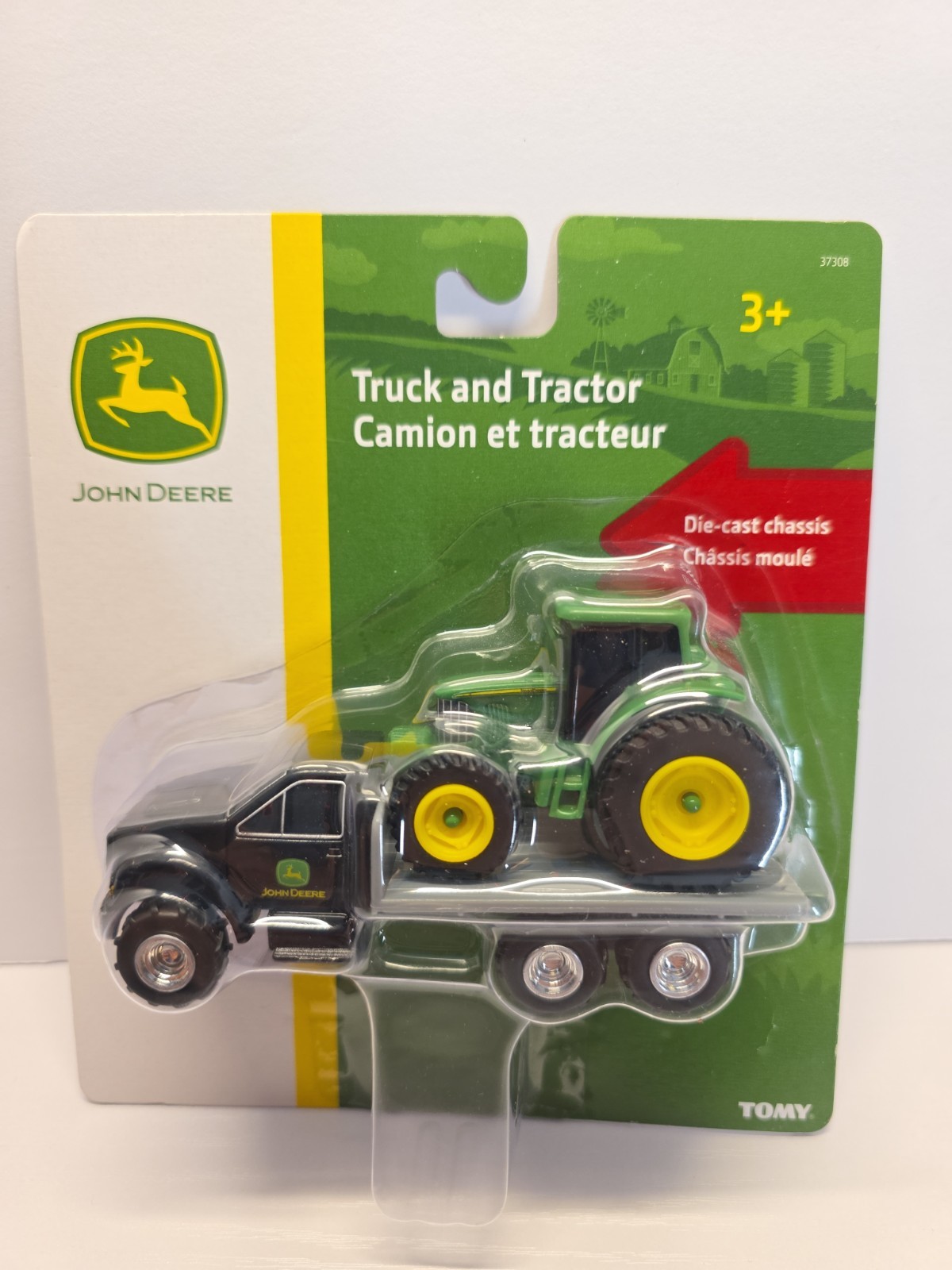 Tomy 37308 1:64 Scale John Deere Black Truck & Green Tractor W/Die Cast Chassis