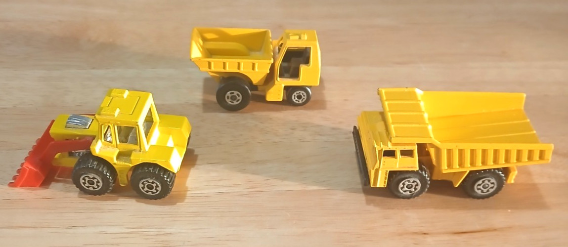 Vintage 1970s Matchbox Lesney Superfast #29-#58-#26 Dump Trucks,Tractor Shovel