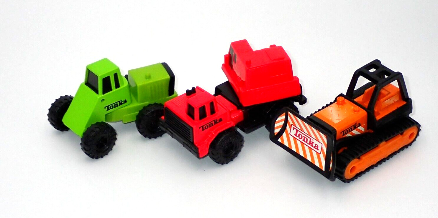 Tonka Mini Bulldozer McDonalds Lot of 3 Toys Green Red Orange Dozer Loose