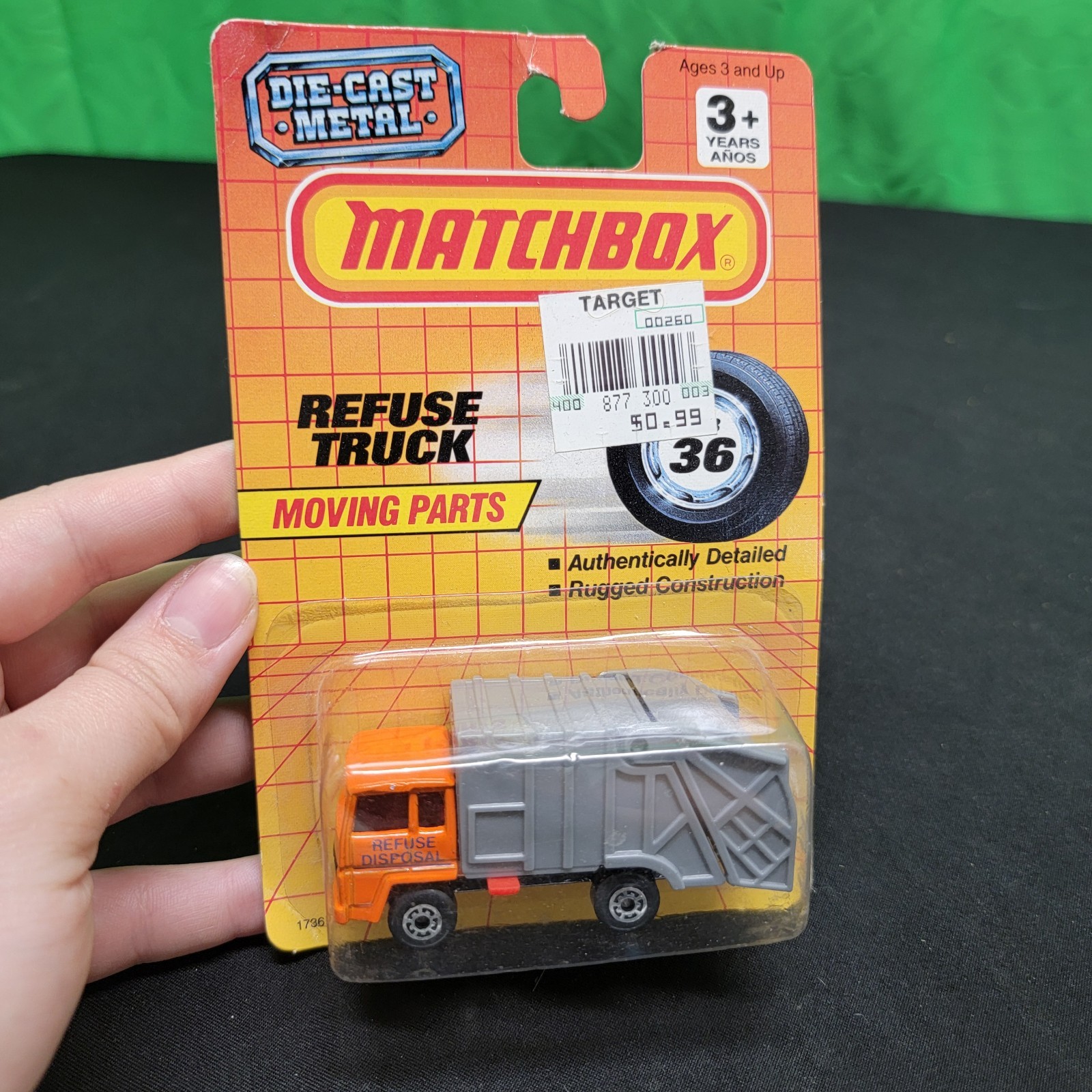 Matchbox REFUSE TRUCK Diecast #36 1993 Orange w/ Grey Dumper