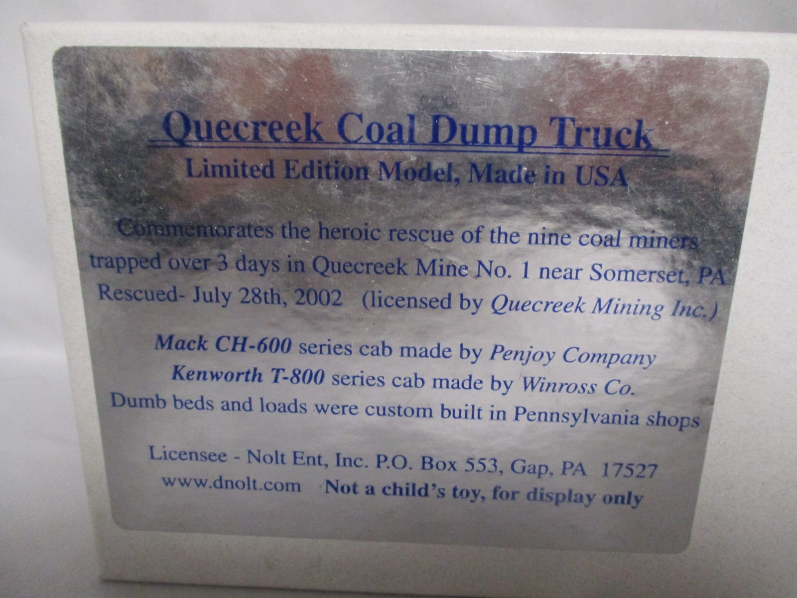 PenJoy / Winross Quecreek Coal Dump Truck 1st Anniversary Edition 2003 1/64 #29