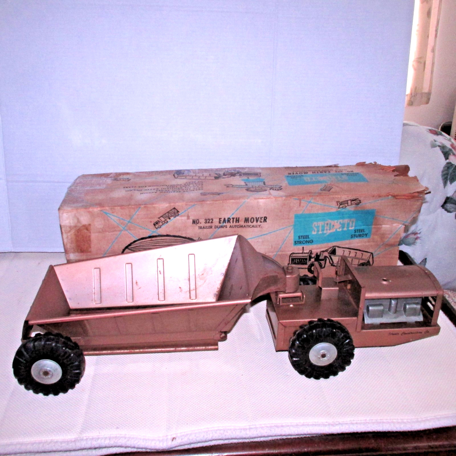 Vintage Structo Pressed Steel #322 Earth Mover Trailer Bottom Dump W/ Box USA