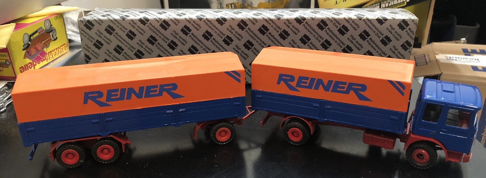 Conrad #3113 MAN Reiner Covered Truck Tractor Trailer Diecast Model – 1:50