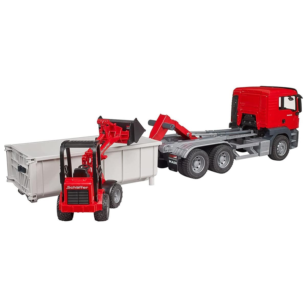Bruder 1/16 Man TGS Truck w/ Roll Off Container & Schaffer Compact Loader 03767