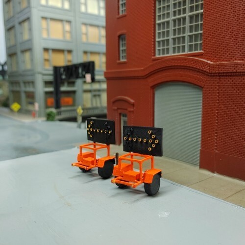 1/87 HO Scale Custom Built Set Of Two Arrow Board Trailers.
