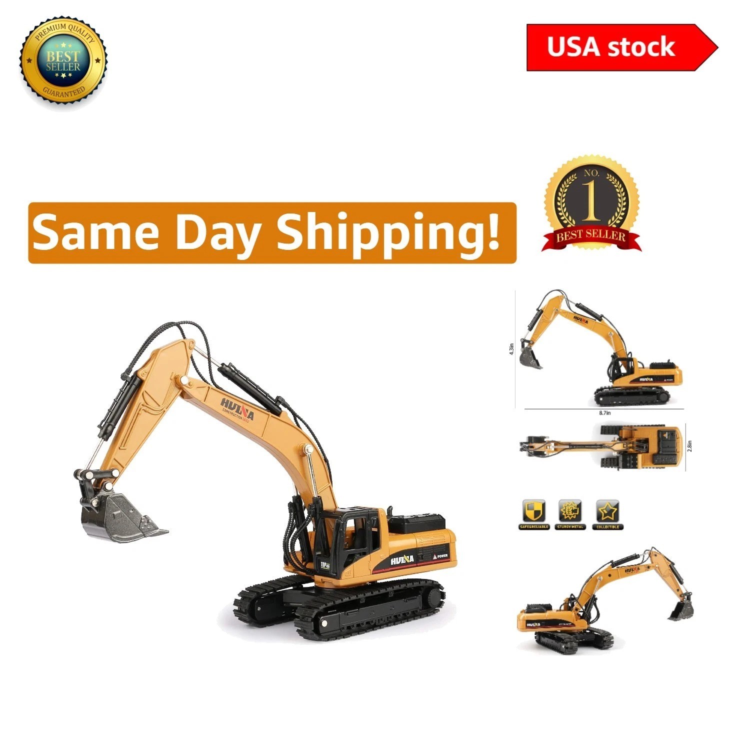 Multicolour Diecast Crawler Excavator – 360° Engine Rotation for Engaging Play