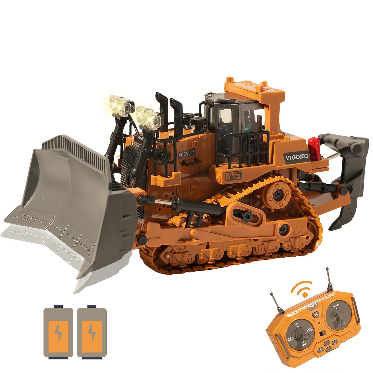 9-Channel Metal RC Bulldozer with Lights and Sound – Remote Control Heavy