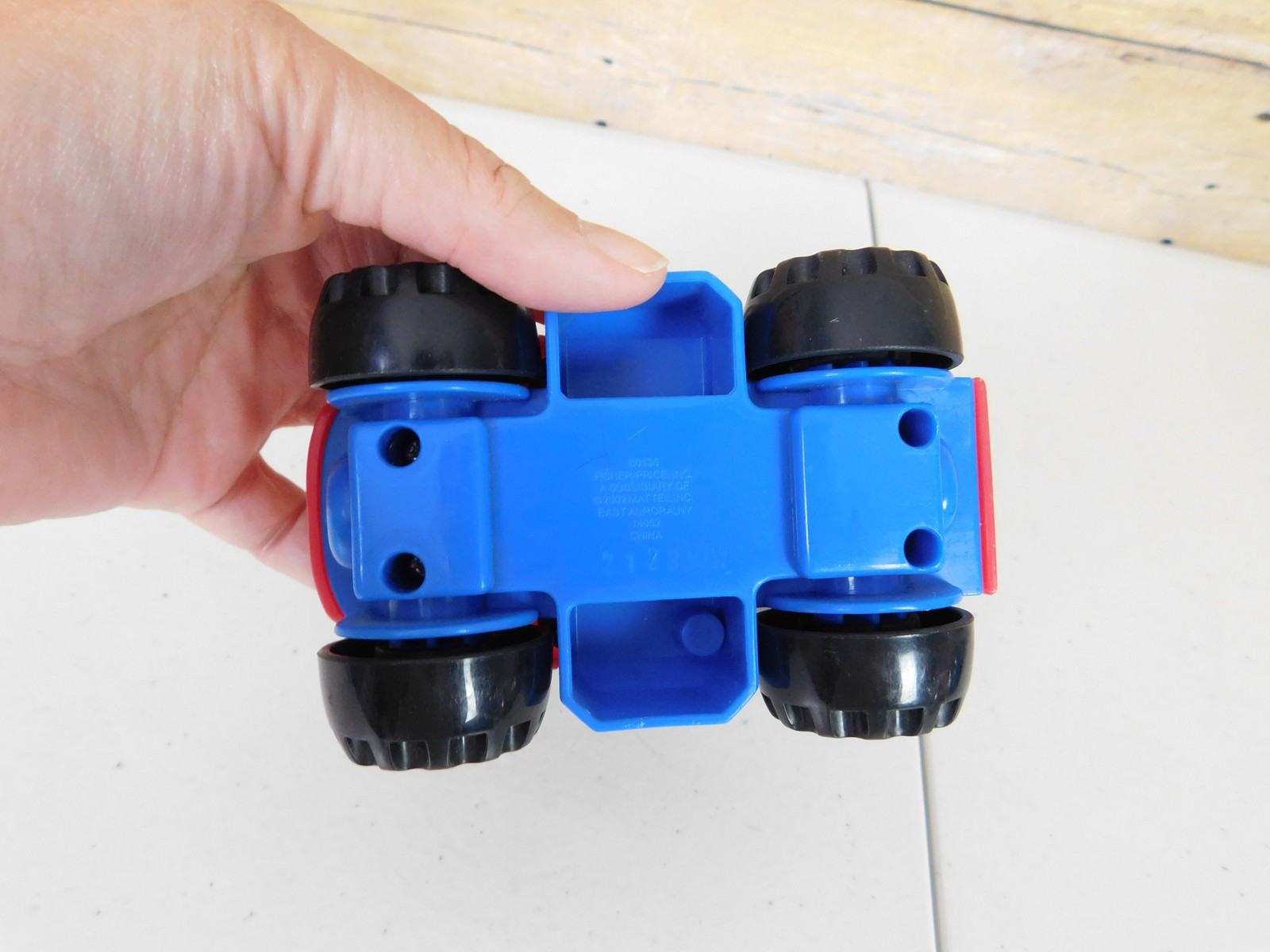 Fisher-Price Little People Red Blue Grey Plastic Dump Truck Toy 2002 Mattel