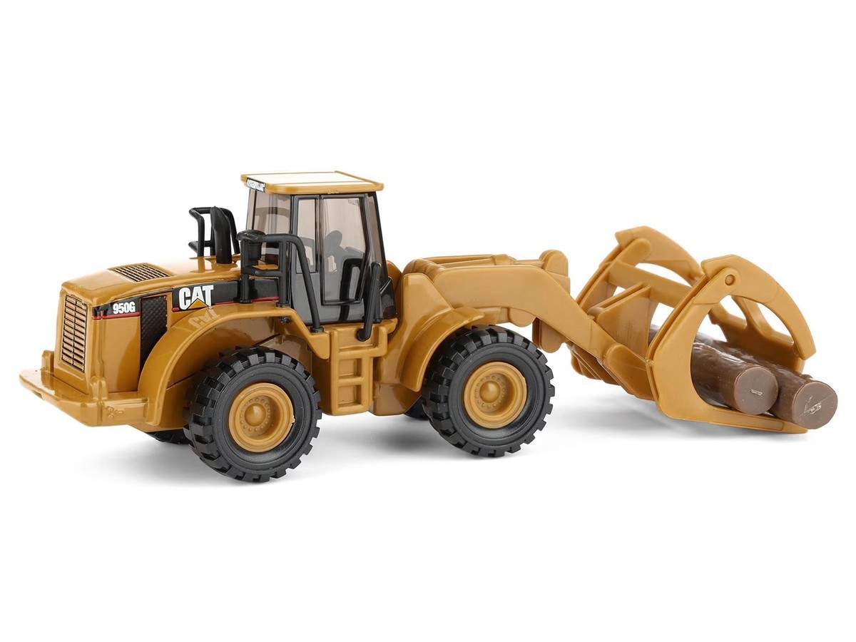 CAT Caterpillar 950G Wheel Loader w/ Log Fork and Wood Log 1:87 Scale Model
