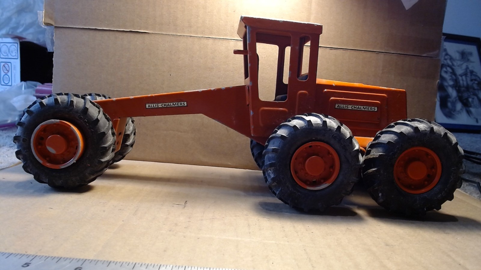 Vintage Nylint Allis-Chalmers Road Grader w/ Firestone Tires USA Pressed Steel