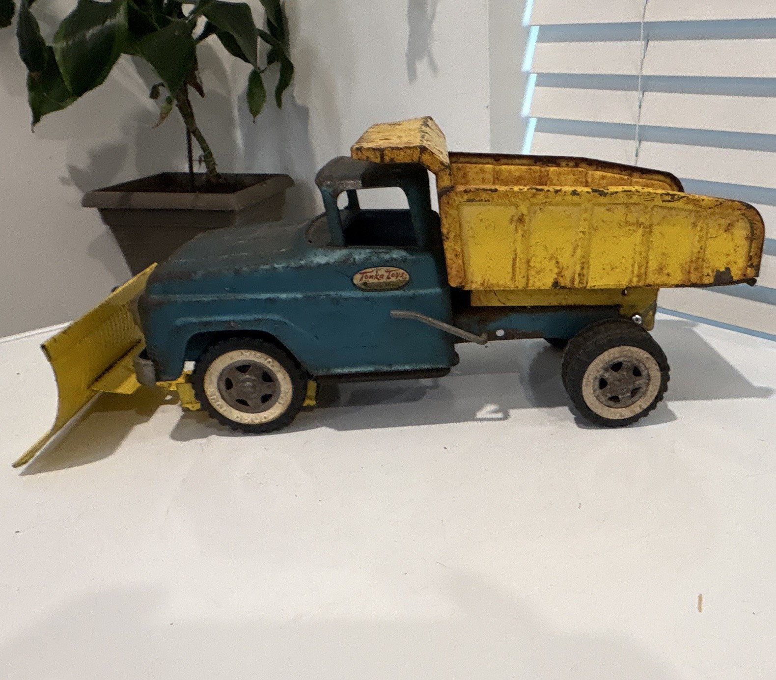 1950s Tonka Toys Pressed Steel Dump Truck w/ Plow Blade Blue Yellow custom