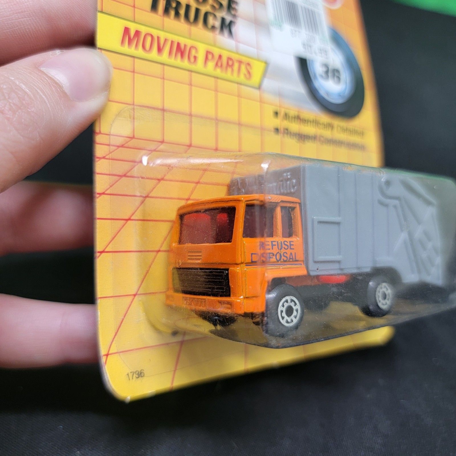 Matchbox REFUSE TRUCK Diecast #36 1993 Orange w/ Grey Dumper