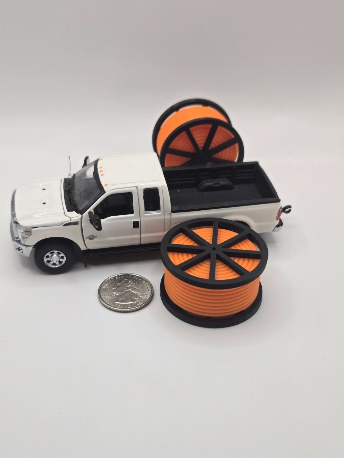Custom 1/50 Scale Black Cable Reel With Orange Conduit Spool