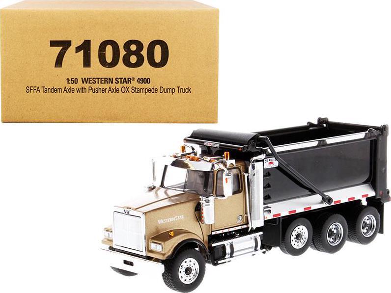 Western Star 4900 SFFA Tandem with Pusher Axle OX Stampede Dump Truck Gold and