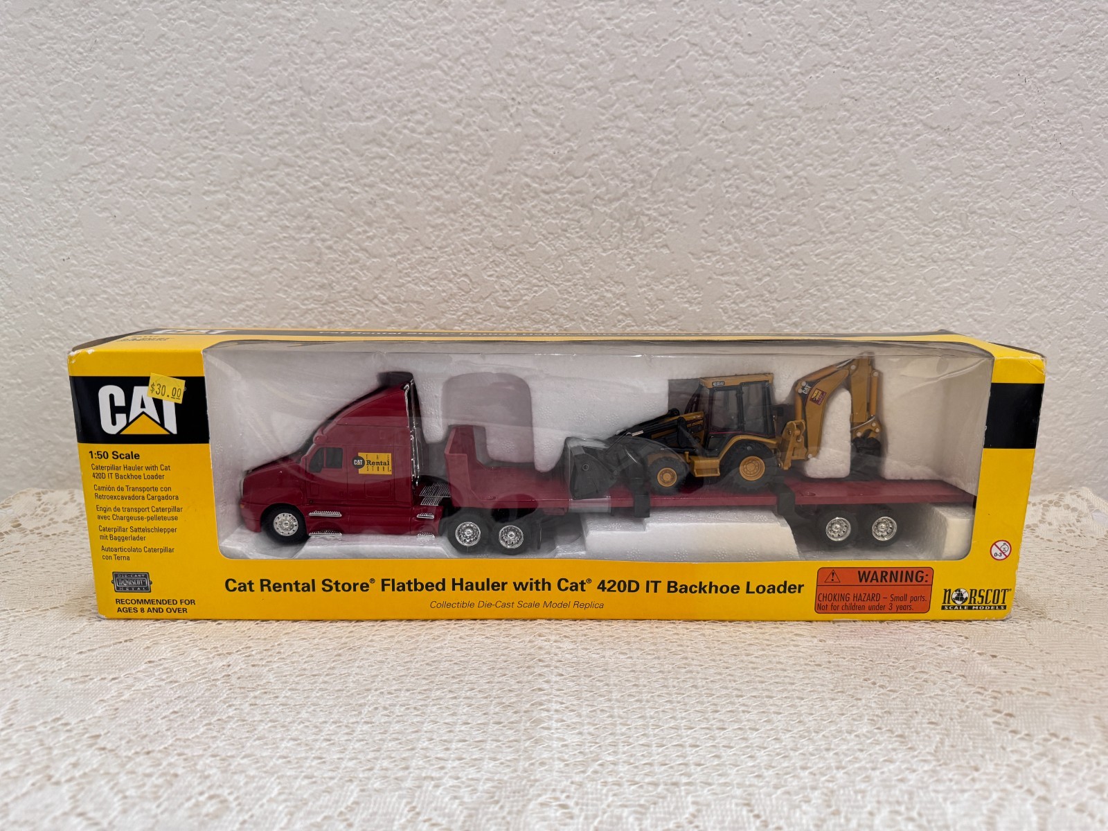 1/50 CAT Rental Flatbed Hauler Truck w 420D IT Backhoe Loader Norscot Diecast
