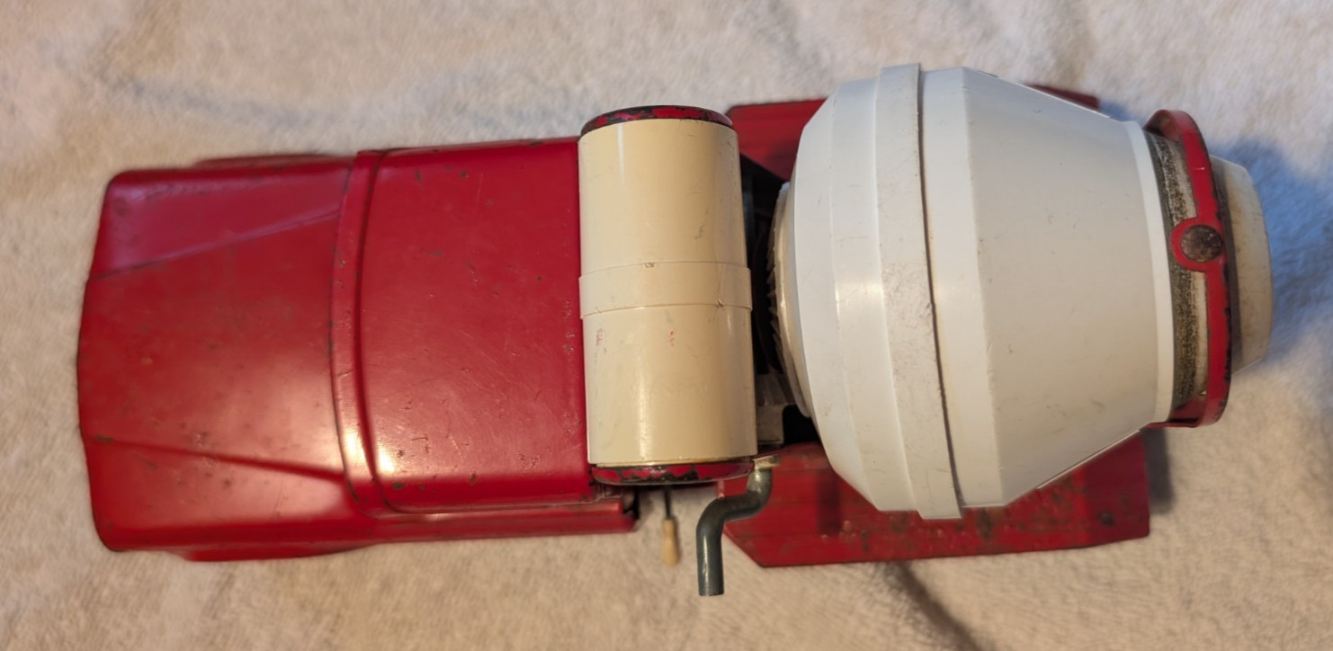 Vintage 1960s Red Tonka 9″ Pressed Steel Cement Mixer with Working Drum