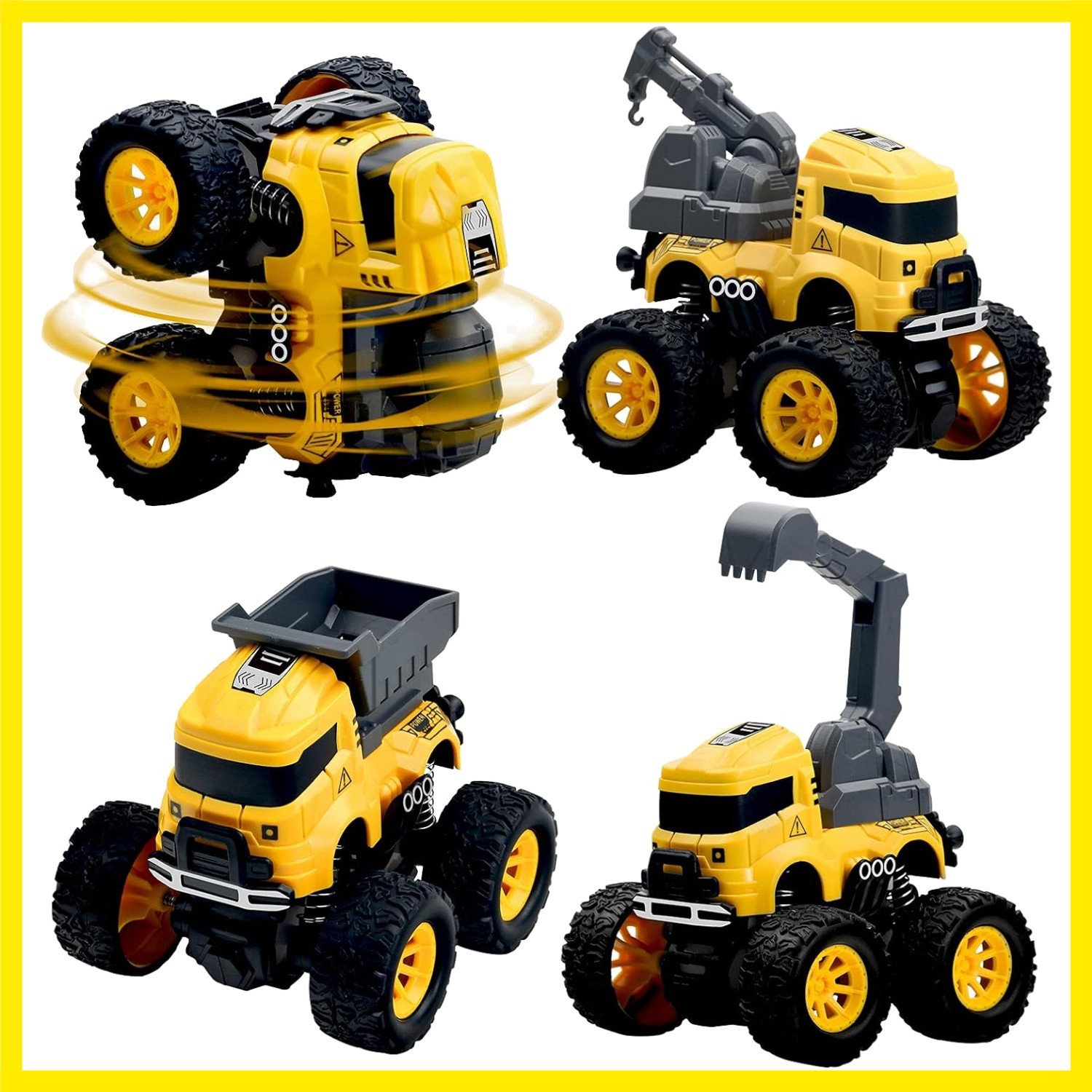Construction Truck Toys for Boys – 4 Pack Excavator, Mixer, Crane, Dump Truck…