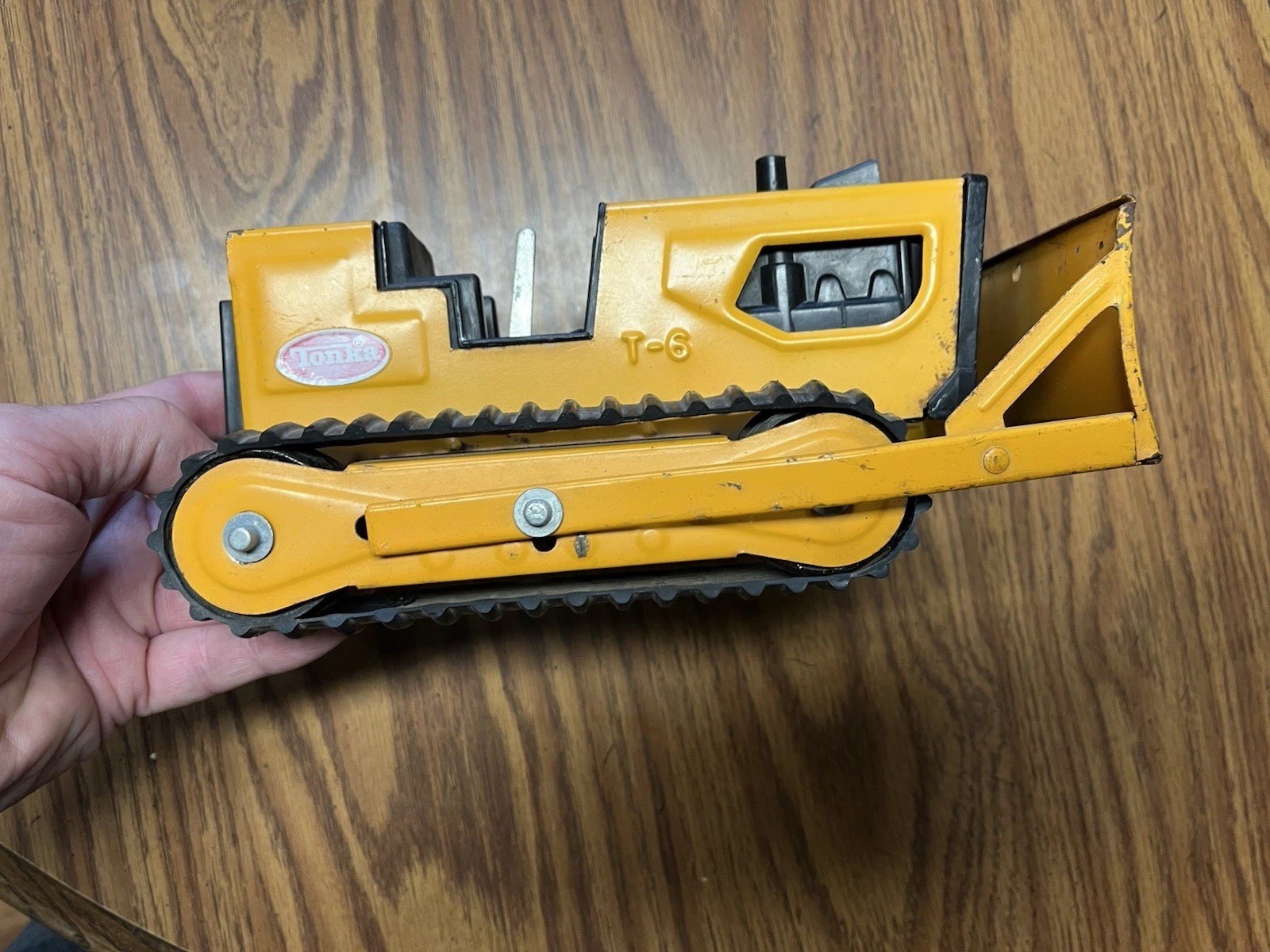 Vintage Tonka T-6 Bulldozer Pressed Steel Orange Track Dozer 9”