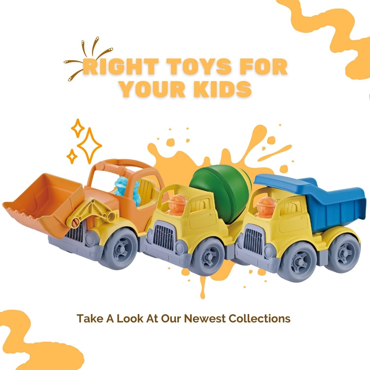 Construction Trucks Toy Set for Toddler Boys 3 Piece Small Toy Car Vehicles