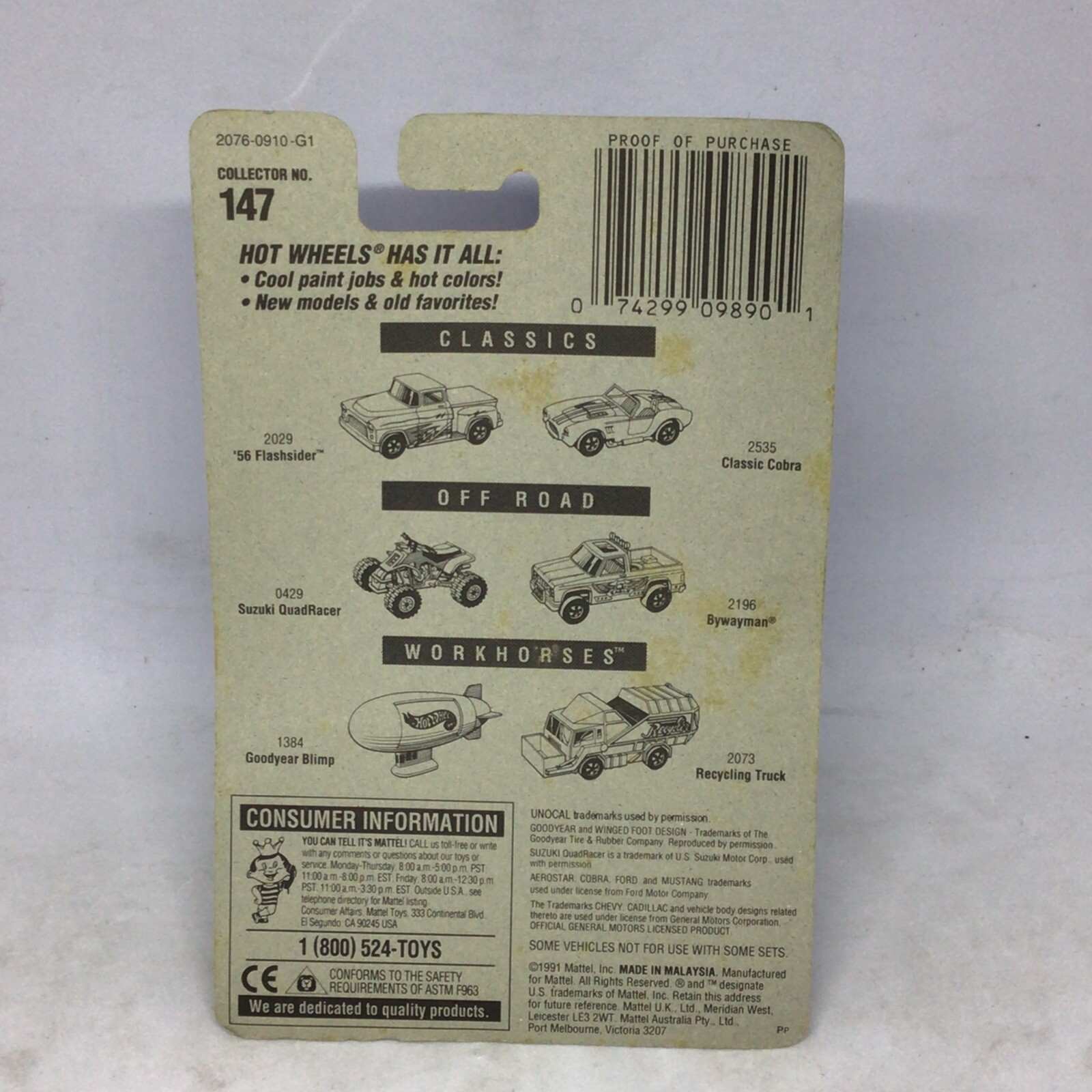 Vint. 1994 Hot Wheels Tank Truck Collector No. 147 UNOCAL 76