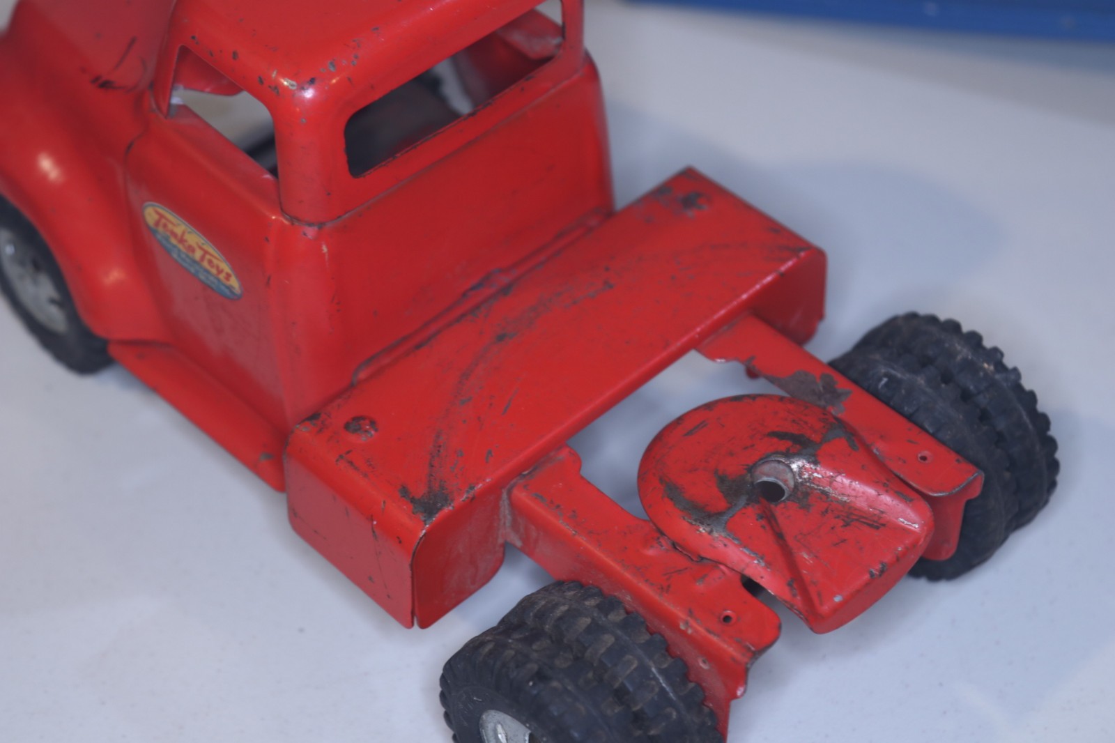Vintage 1955 Tonka 120-5 Shovel Carry-All Lowboy Trailer & Steam Shovel Red