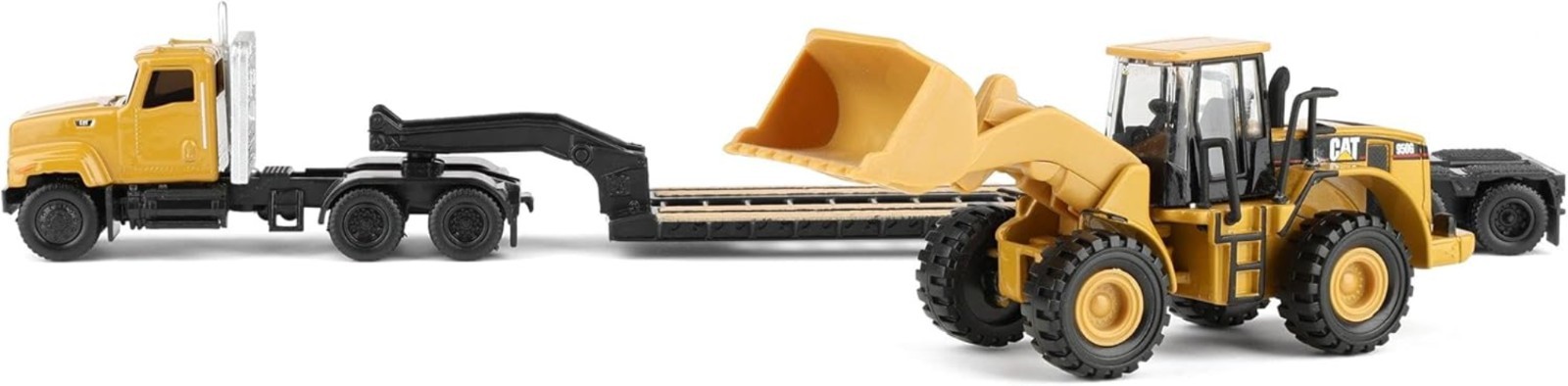 Authentic 1/87 Caterpillar Day Cab with Lowboy Trailer & 950G Wheel Loader Model