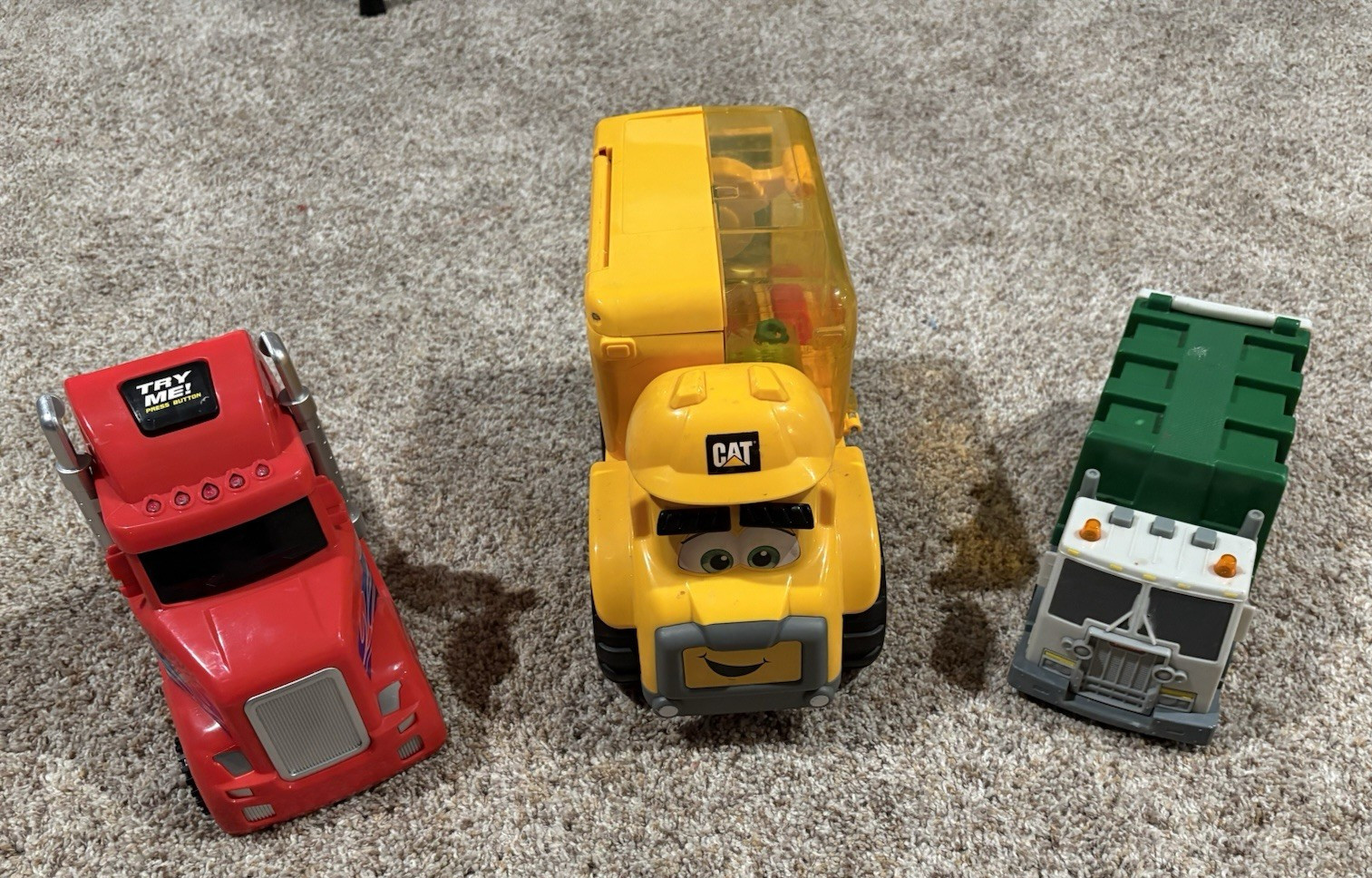 Lot of 3 Sound/Light Making Toys Cat Construction Semi Garbage Trucks *TESTED*
